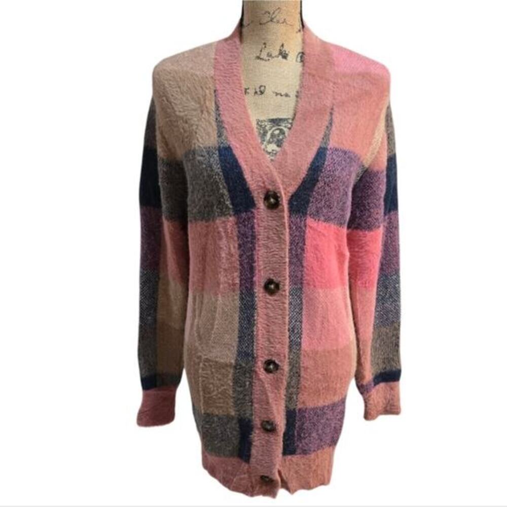 Ann Taylor Plaid Pink‎ and Blue Women's Cardigan Sweater Size Small